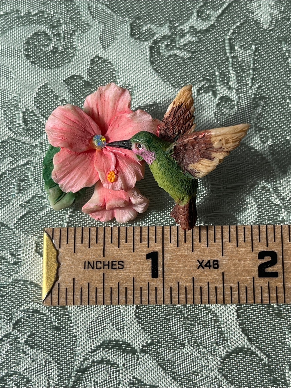 Hummingbird & Hibiscus Brooch Hand-Painted Bisque Porcelain - Picture 5 of 5